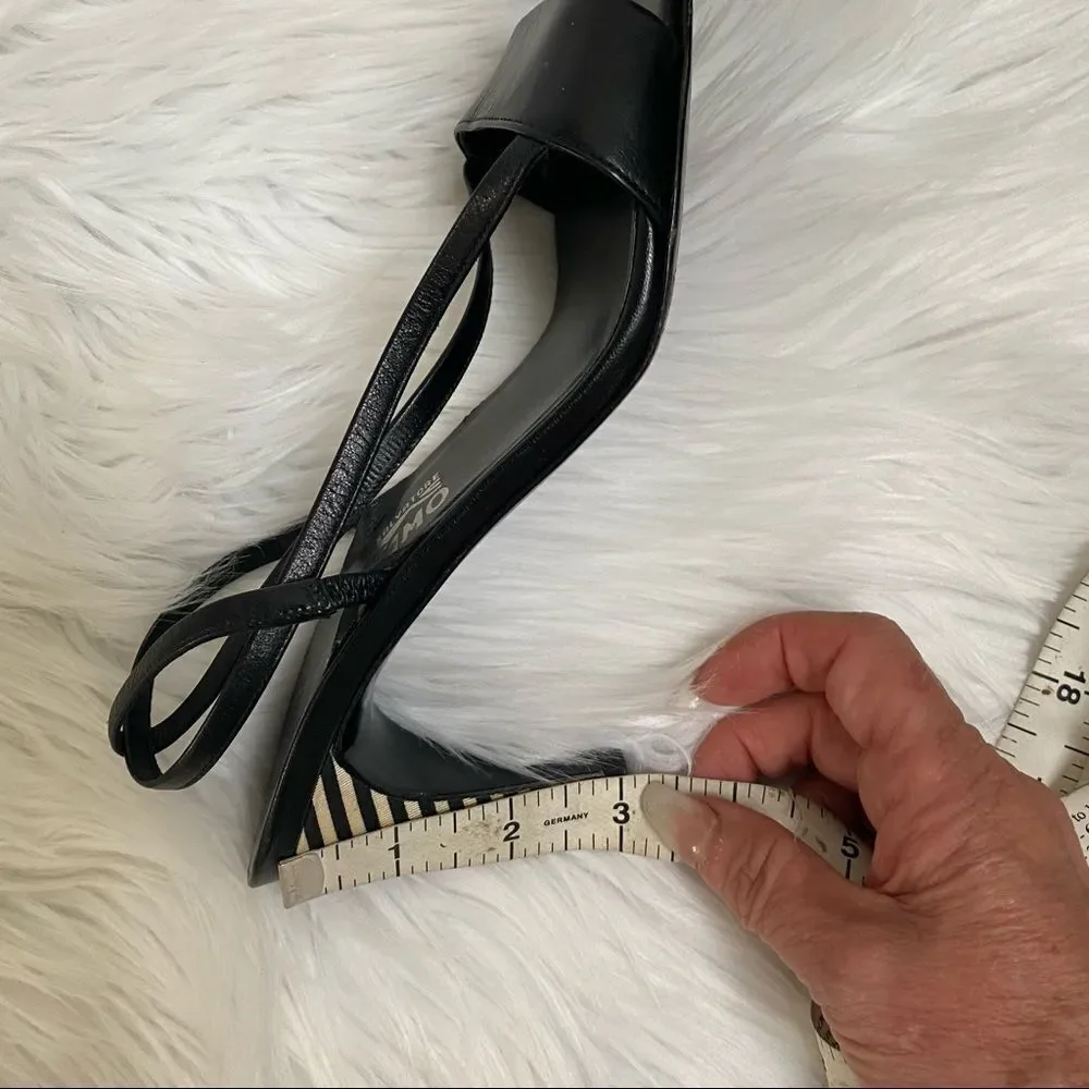 Salvatore Ferragamo black leather slingback striped heels sandal 7.5